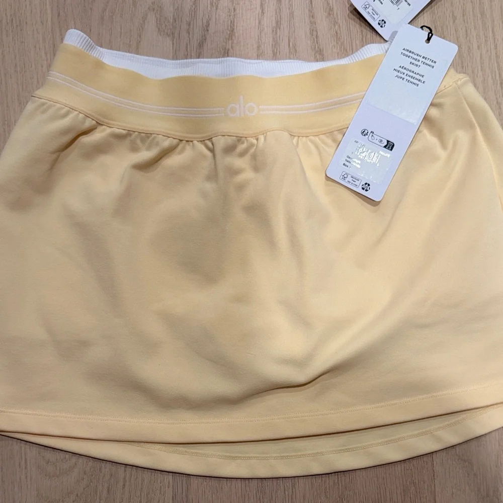 ALO Yoga Airbrush Candlelight Yellow Better Together Bra and Skort Set - NWT
